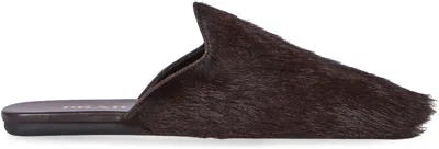 Prada Fur Leather Mules In Brown