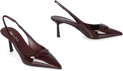 Prada 75mm Pointed Toe Slingback Pumps In Brown