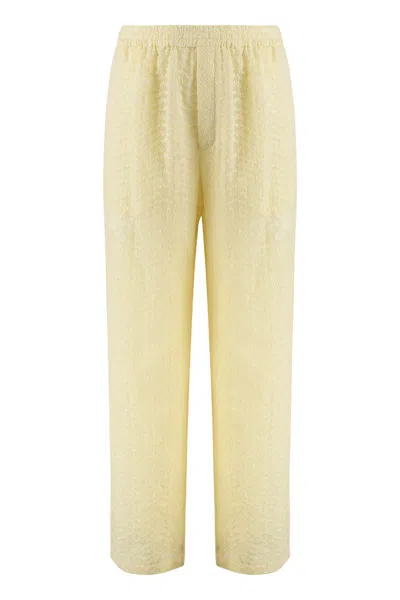 Saint Laurent Embroidered Muslin Pajama Set In Nude