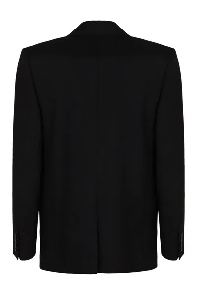 Saint Laurent Cassandre Double-breasted Wool Gabardine Blazer In Black