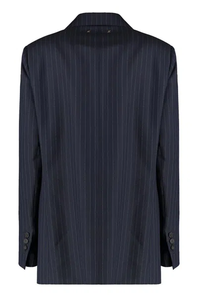 Golden Goose Double-breasted Wool Blazer In Blue
