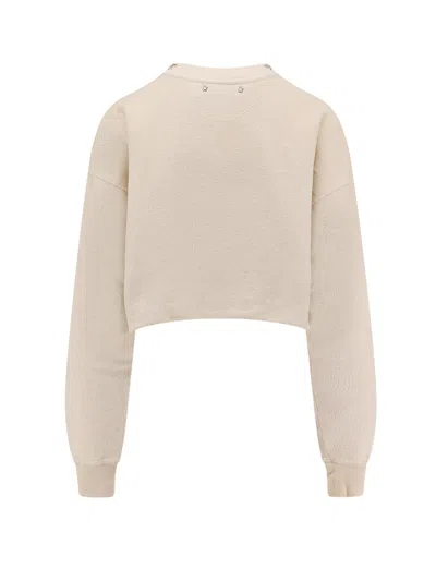 Golden Goose "journey W`s" Cropped Crew Neck Sweatshirt Overprinted Cotton Fleece Vintage Treatment In Neutral