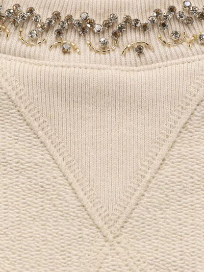 Golden Goose "journey W`s" Cropped Crew Neck Sweatshirt Overprinted Cotton Fleece Vintage Treatment In Neutral