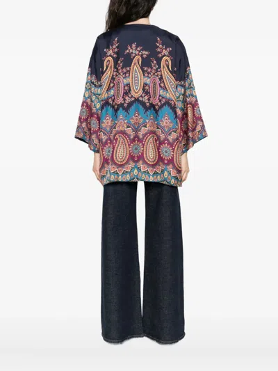 Etro Silk Twill Kesa With Placed Print In Blue