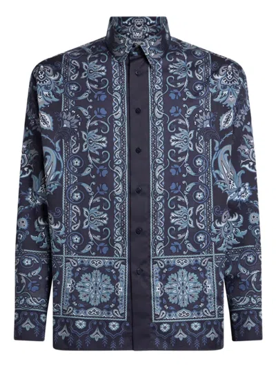 Etro Printed Cotton Shirt In Blue