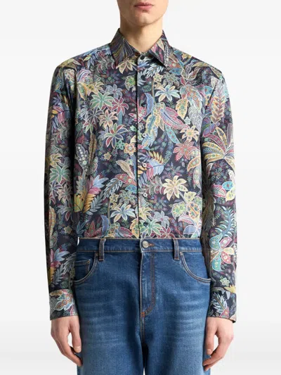 Etro Floral Print Long Sleeve Button-down Shirt In Multi