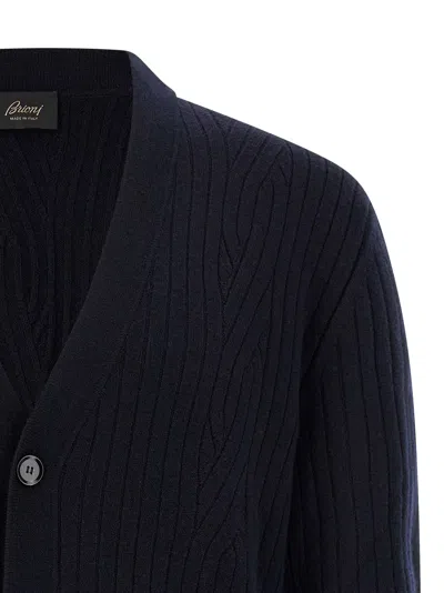 Brioni Ribbed And Braid Cardigan Sweaters And Cardigans Blue In Black