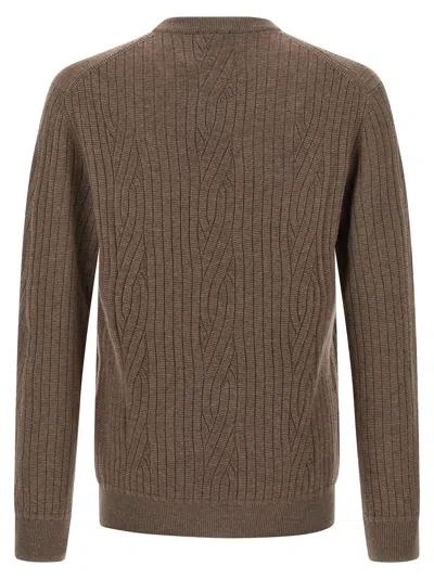 Brioni Ribbed And Braid Sweater Sweaters And Cardigans Brown In Brown