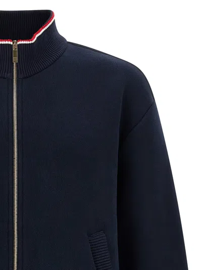 Thom Browne Chunky Loopback Jacket With Rwb Tipping Stripe In Blue