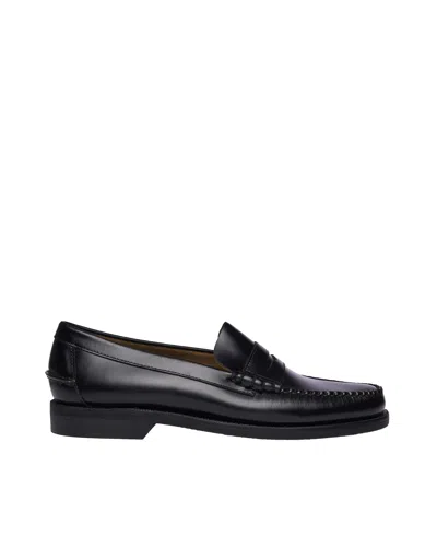 Sebago Classic Dan Almond-toe Full-grain Brushed Leather Loafers In Black