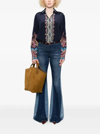 Etro Paisley-print Silk Shirt In Blue