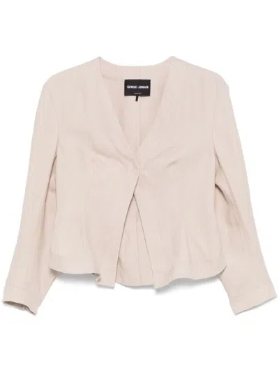 Giorgio Armani Cropped Sand Beige Jacket With Concealed Fastening And Rear Vent In Neutral