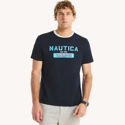 Nautica Mens Logo Graphic T-shirt In Black