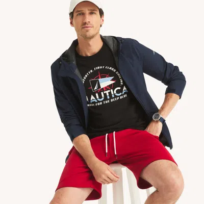 Nautica Mens Flag Graphic T-shirt In Black