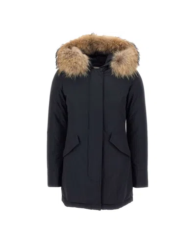 Woolrich Arctic Parka With Removable Fur Blue In Black