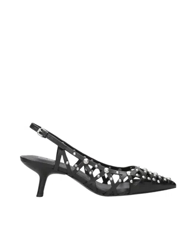 Ash Studded Arrow Toe Kitten Heel Sandals In Black