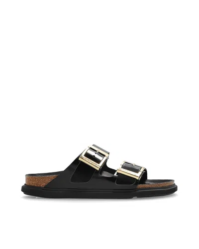 Birkenstock Arizona Droplet Buckle High Shine Black Slides In Black