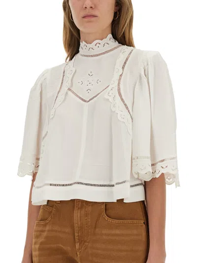 Isabel Marant Frany Broderie Anglaise Crepe Blouse In White