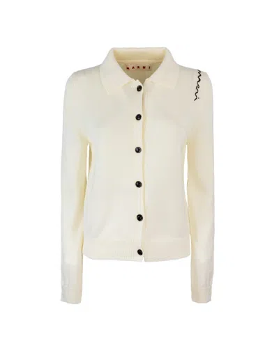 Marni Womens 00w08 Brand-embroidered Contrast-button Cotton-knit Cardigan In Multi