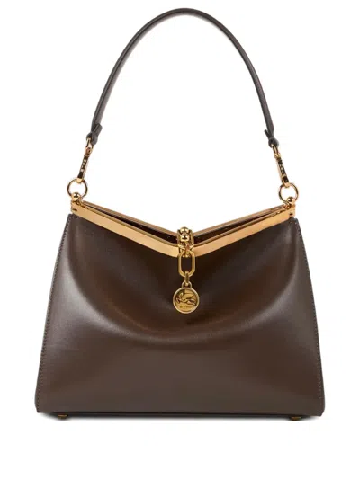 Etro Structured Leather Shoulder Bag With Distinctive Clasp In Brown