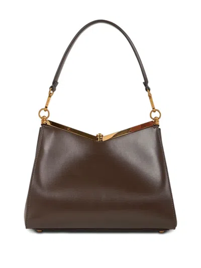 Etro Structured Leather Shoulder Bag With Distinctive Clasp In Brown