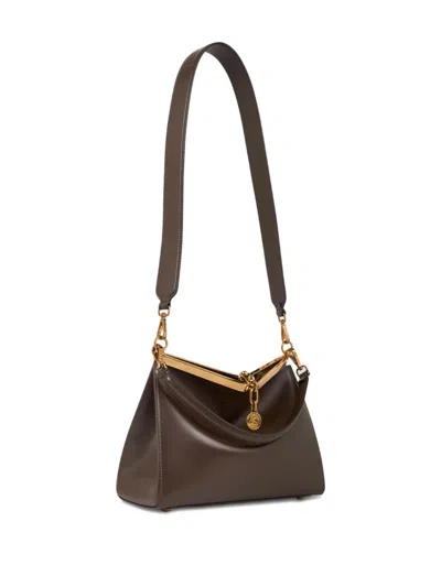 Etro Structured Leather Shoulder Bag With Distinctive Clasp In Brown