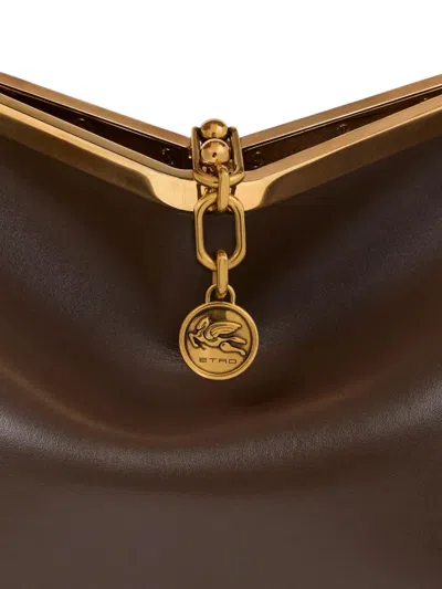 Etro Structured Leather Shoulder Bag With Distinctive Clasp In Brown