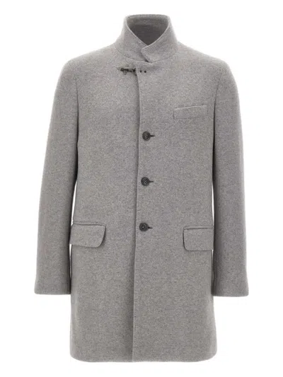 Fay Tailored Grey Wool Coat With Stand-up Collar In Gray