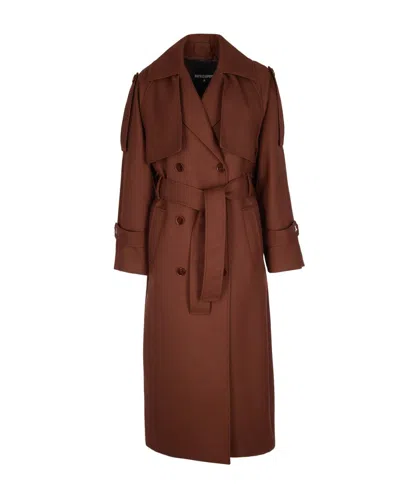 Patrizia Pepe Brown Wool Blend Trench Coat With Belted Waist In Brown