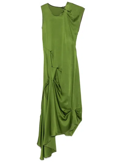 Victoria Beckham Asymmetric Hem Dress With Concealed Side Zip In Green
