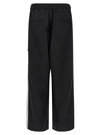 Y-3 Adidas Black Baggy Pants With Side Bands  In Blue
