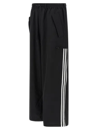 Y-3 Adidas Black Baggy Pants With Side Bands  In Blue