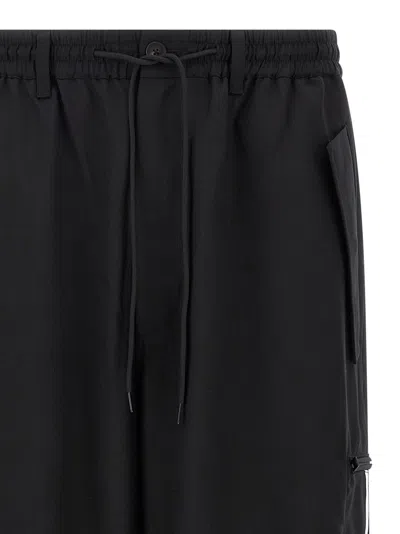 Y-3 Adidas Black Baggy Pants With Side Bands  In Blue