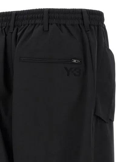 Y-3 Adidas Black Baggy Pants With Side Bands  In Blue