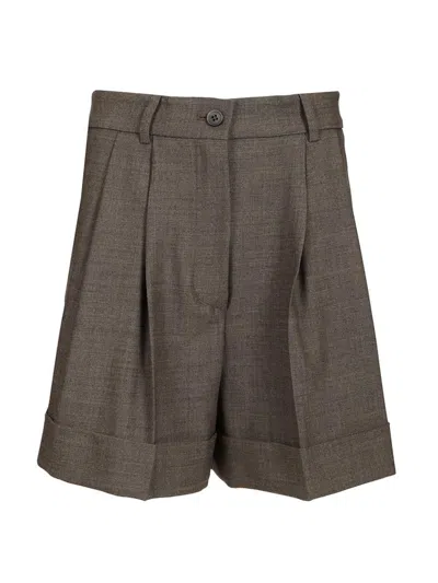 P.a.r.o.s.h Wool Blend Pleated Shorts Trousers Grey In Brown