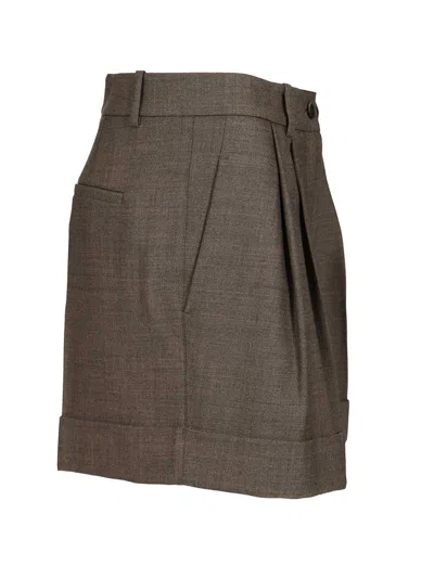 P.a.r.o.s.h Wool Blend Pleated Shorts Trousers Grey In Brown