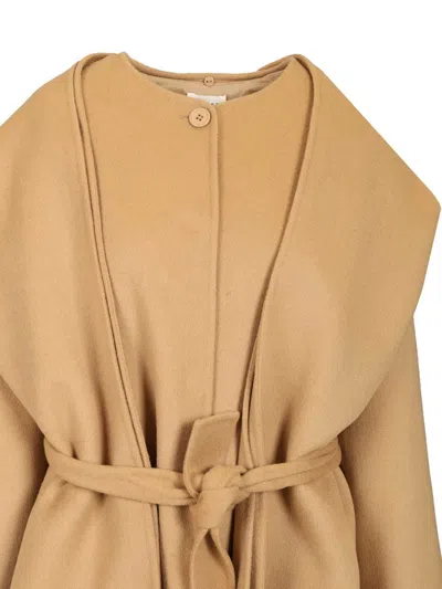 P.a.r.o.s.h Wool Coat With Scarf Coats Beige In Brown