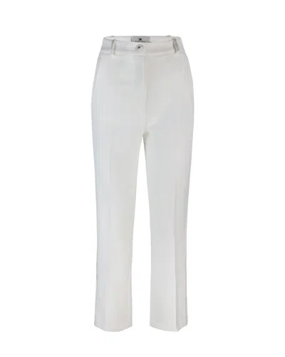 Elisabetta Franchi Pantaloni Smoking In Crêpe Con Bande In Raso In White
