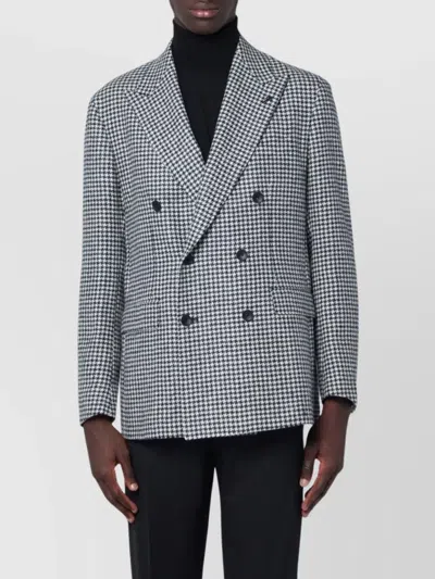 Tagliatore Double-breasted Houndstooth Blazer Button Detailing In Black