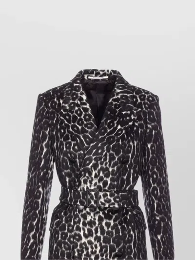 Tagliatore Long Leopard Print Coat With Belted Waist In Black