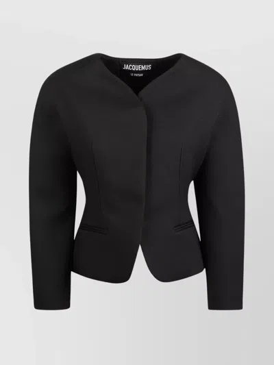 Jacquemus Tailored Blazer Peplum Structured Shoulders In Black