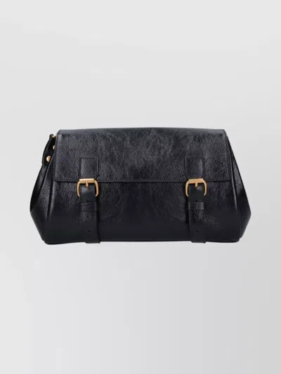 Dries Van Noten Textured Leather Shoulder Bag With Gold-tone Buckle Closure In Black