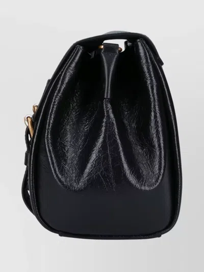 Dries Van Noten Textured Leather Shoulder Bag With Gold-tone Buckle Closure In Black
