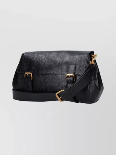 Dries Van Noten Textured Leather Shoulder Bag With Gold-tone Buckle Closure In Black