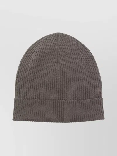 Rick Owens Cozy Ribbed Wool Beanie Folded Cuff In Brown
