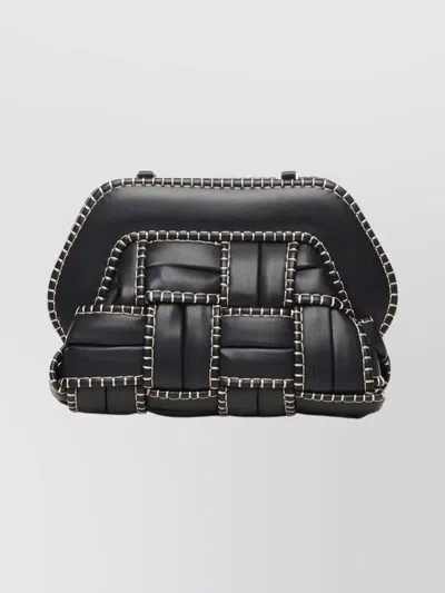 Themoirè Structured Woven Clutch With Beige Stitching In Black