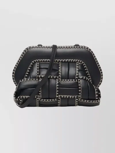 Themoirè Structured Woven Clutch With Beige Stitching In Black