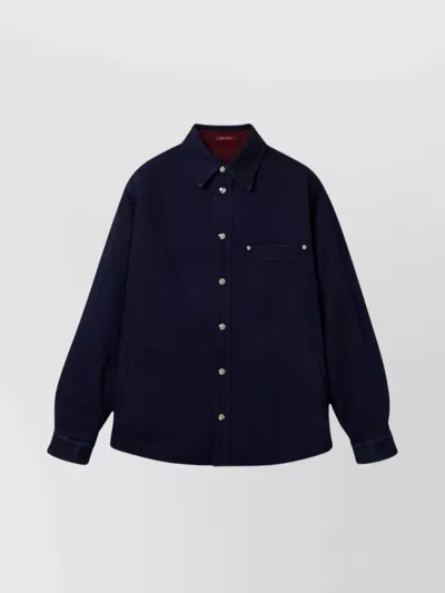 Gucci Blue Jacket With Classic Collar And Reversible Design In Cotton Man In Blue