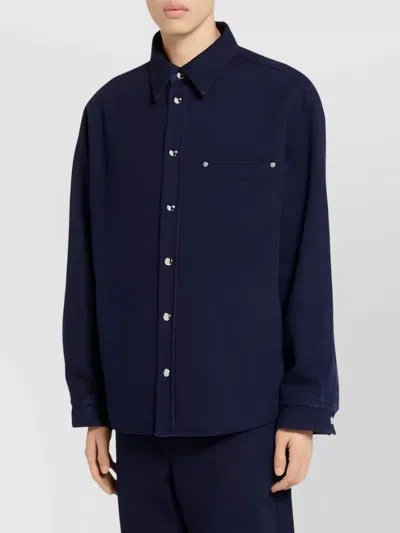 Gucci Blue Jacket With Classic Collar And Reversible Design In Cotton Man In Blue