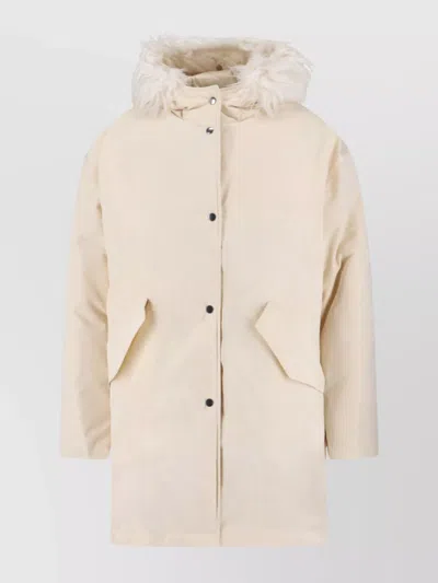Jil Sander Hooded Longline Jacket With Faux Fur Trim In Multi